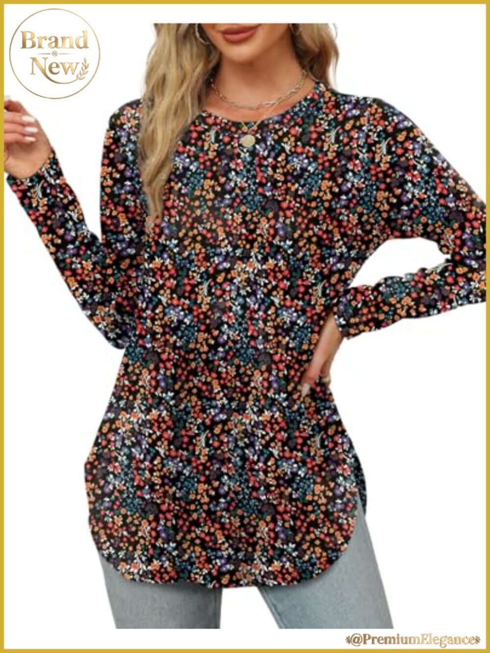 Long Sleeve Tunic Tops for Women Loose Fit Crewneck Basic Shirts - Picture 1 of 6